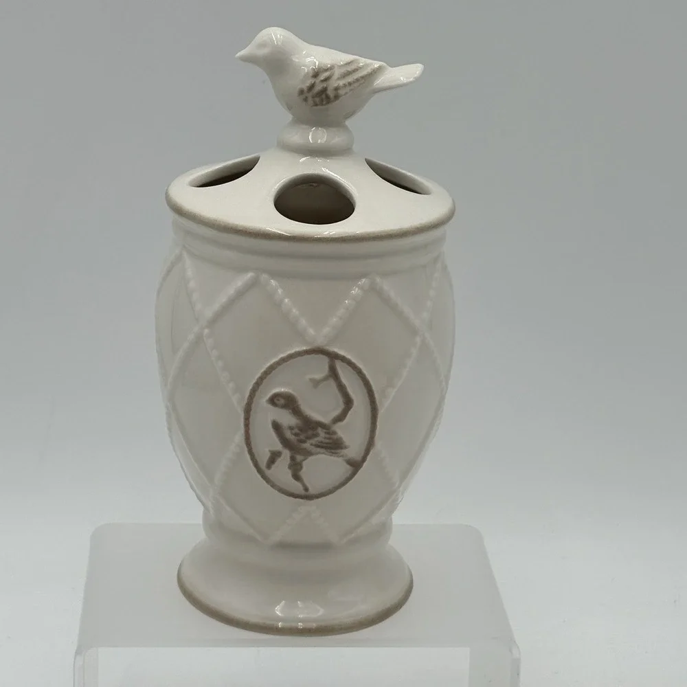 Ceramic Bird Toothbrush Holder Cream French Country Cottage Bath‎
